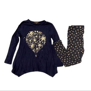 Imoga Navy Blue long shirt with leggings set. Girls 4/5